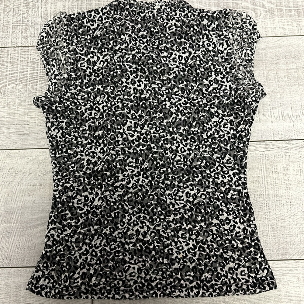Y2K Heart Soul Black Grey White Cheetah Leopard Print Ruffle Top - Picture 3 of 9